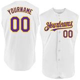 Custom White Purple-Gold Authentic Sleeveless Baseball Jersey