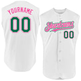 Custom White Kelly Green-Pink Authentic Sleeveless Baseball Jersey