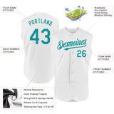 Custom White Teal Authentic Sleeveless Baseball Jersey