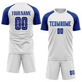 Custom White Royal Sublimation Soccer Uniform Jersey