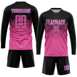 Custom Pink Pink-Black Sublimation Soccer Uniform Jersey