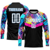 Custom Black White-Light Blue Sublimation Soccer Uniform Jersey