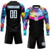 Custom Black White-Light Blue Sublimation Soccer Uniform Jersey