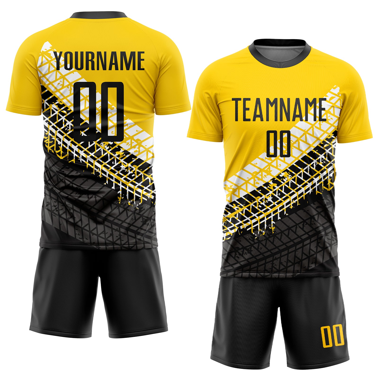 Custom Gold Black-White Sublimation Soccer Uniform Jersey