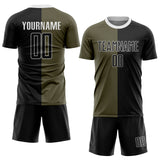 Custom Olive Black-White Sublimation Split Fashion Salute To Service Soccer Uniform Jersey