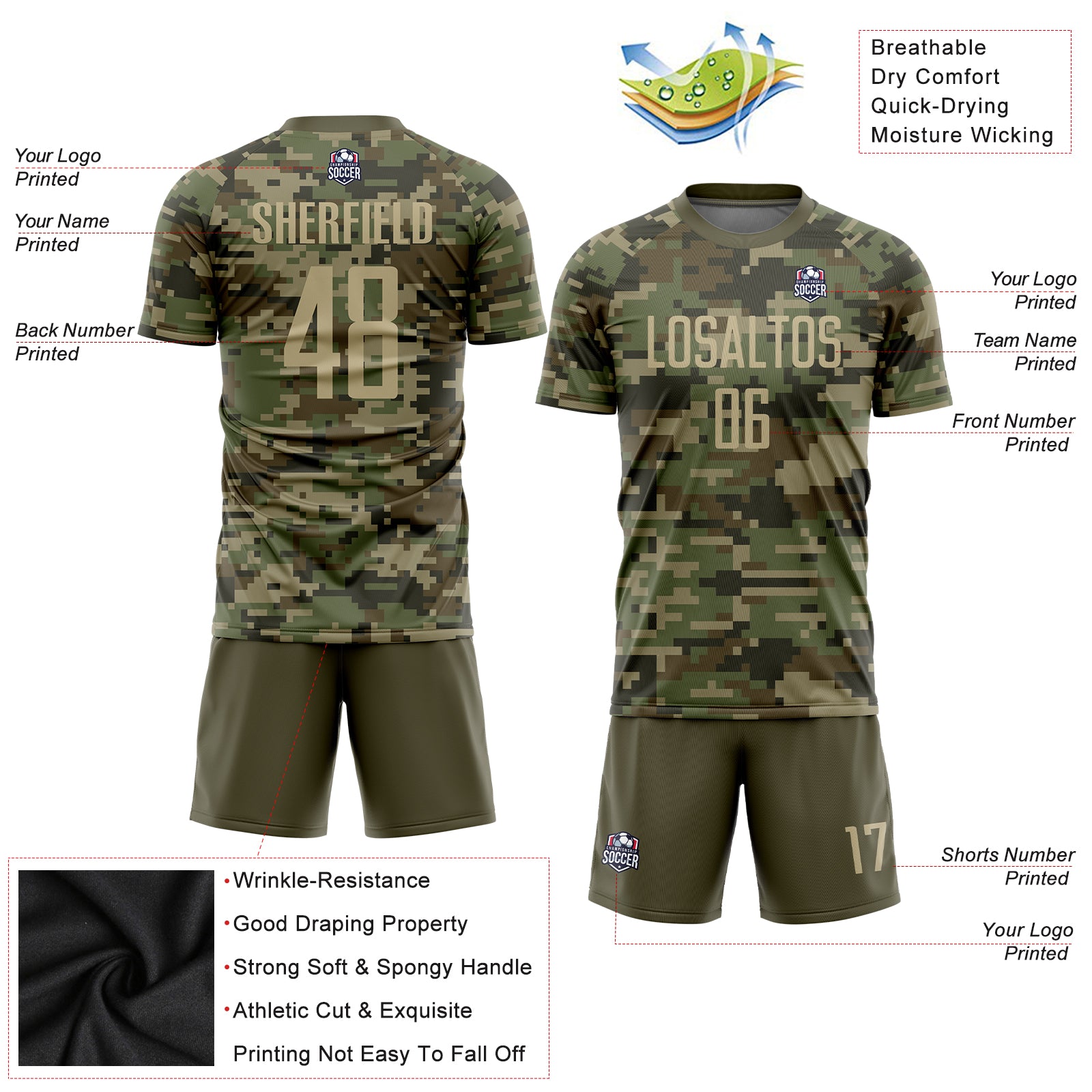 Custom Camo Vegas Gold-Olive Sublimation Salute To Service Soccer Uniform Jersey