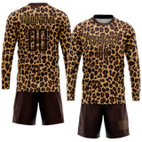 Custom Brown Brown-Old Gold Sublimation Leopard Soccer Uniform Jersey