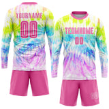 Custom Tie Dye Pink-White Sublimation Soccer Uniform Jersey