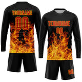 Custom Black Red-Gold Flame Sublimation Soccer Uniform Jersey