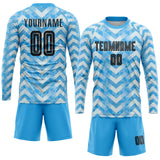 Custom Light Blue Black-White Home Sublimation Soccer Uniform Jersey