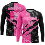 Custom Graffiti Pattern Pink Black-White Scratch Sublimation Soccer Uniform Jersey