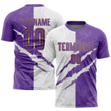 Custom Graffiti Pattern Purple White-Old Gold Scratch Sublimation Soccer Uniform Jersey