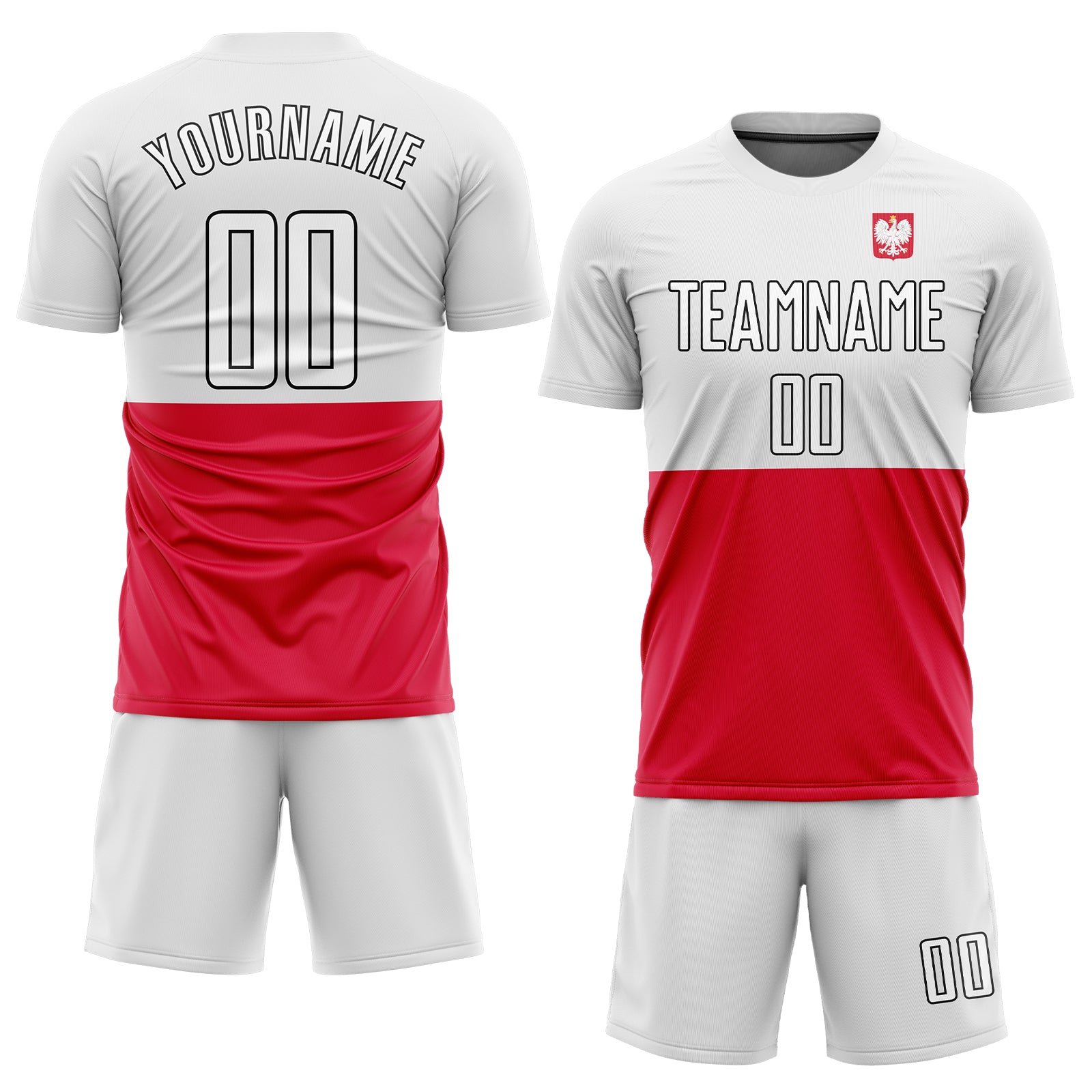 Custom Red White-Black Sublimation Polish Flag Soccer Uniform Jersey