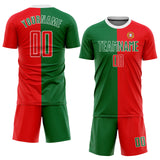 Custom Kelly Green Red-White Sublimation Portuguese Flag Soccer Uniform Jersey