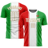 Custom Red White Kelly Green-Old Gold Sublimation Iranian Flag Soccer Uniform Jersey