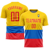 Custom Gold Red-Royal Sublimation Ecuador Flag Soccer Uniform Jersey