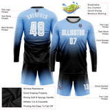 Custom Light Blue White-Black Sublimation Long Sleeve Fade Fashion Soccer Uniform Jersey