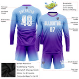 Custom Light Blue White-Purple Sublimation Long Sleeve Fade Fashion Soccer Uniform Jersey