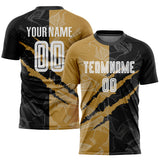 Custom Graffiti Pattern White Black-Old Gold Sublimation Soccer Uniform Jersey