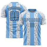 Custom White Light Blue-Black Sublimation Soccer Uniform Jersey