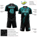Custom Black Aqua-White Sublimation Soccer Uniform Jersey