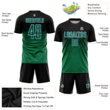 Custom Black Kelly Green-Light Blue Sublimation Soccer Uniform Jersey
