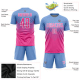 Custom Light Blue Pink-White Sublimation Soccer Uniform Jersey