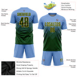 Custom Light Blue Green-Gold Sublimation Soccer Uniform Jersey