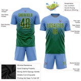 Custom Light Blue Kelly Green-Gold Sublimation Soccer Uniform Jersey