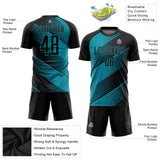 Custom Teal Black Sublimation Soccer Uniform Jersey