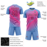Custom Light Blue Pink-Black Sublimation Soccer Uniform Jersey