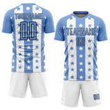 Custom Light Blue Black-White Stars And Stripes Sublimation Soccer Uniform Jersey
