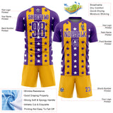 Custom Purple Gold-White Stars And Stripes Sublimation Soccer Uniform Jersey