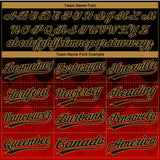 Custom Red Black-Old Gold 3D Pattern Gradient Square Shapes Two-Button Unisex Softball Jersey