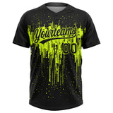 Custom Black Black-Neon Green 3D Pattern Two-Button Unisex Softball Jersey