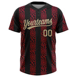 Custom Black Vegas Gold-Red 3D Pattern Two-Button Unisex Softball Jersey