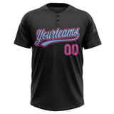 Custom Black Pink-Light Blue Two-Button Unisex Softball Jersey