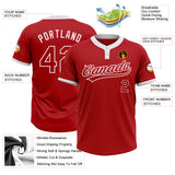 Custom Red Red-White Two-Button Unisex Softball Jersey