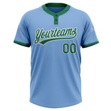 Custom Light Blue Kelly Green-White Two-Button Unisex Softball Jersey