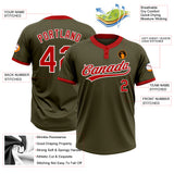 Custom Olive Red-White Salute To Service Two-Button Unisex Softball Jersey