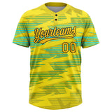 Custom Gold Gold Black-Light Blue 3D Pattern Two-Button Unisex Softball Jersey