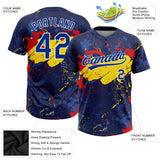 Custom Figure Royal Gold-Red 3D Pattern Two-Button Unisex Softball Jersey