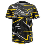 Custom Black Black-Gold Two-Button 3D Pattern Unisex Softball Jersey