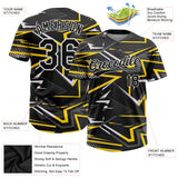 Custom Black Black-Gold Two-Button 3D Pattern Unisex Softball Jersey
