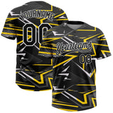 Custom Black Black-Gold Two-Button 3D Pattern Unisex Softball Jersey