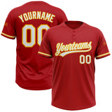 Custom Red White-Yellow Two-Button Unisex Softball Jersey