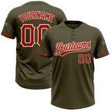 Custom Olive Red-Cream Salute To Service Two-Button Unisex Softball Jersey