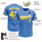 Custom Powder Blue Yellow-White Two-Button Unisex Softball Jersey