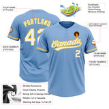 Custom Light Blue White-Yellow Two-Button Unisex Softball Jersey