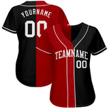 Custom Black White-Red Authentic Split Fashion Baseball Jersey